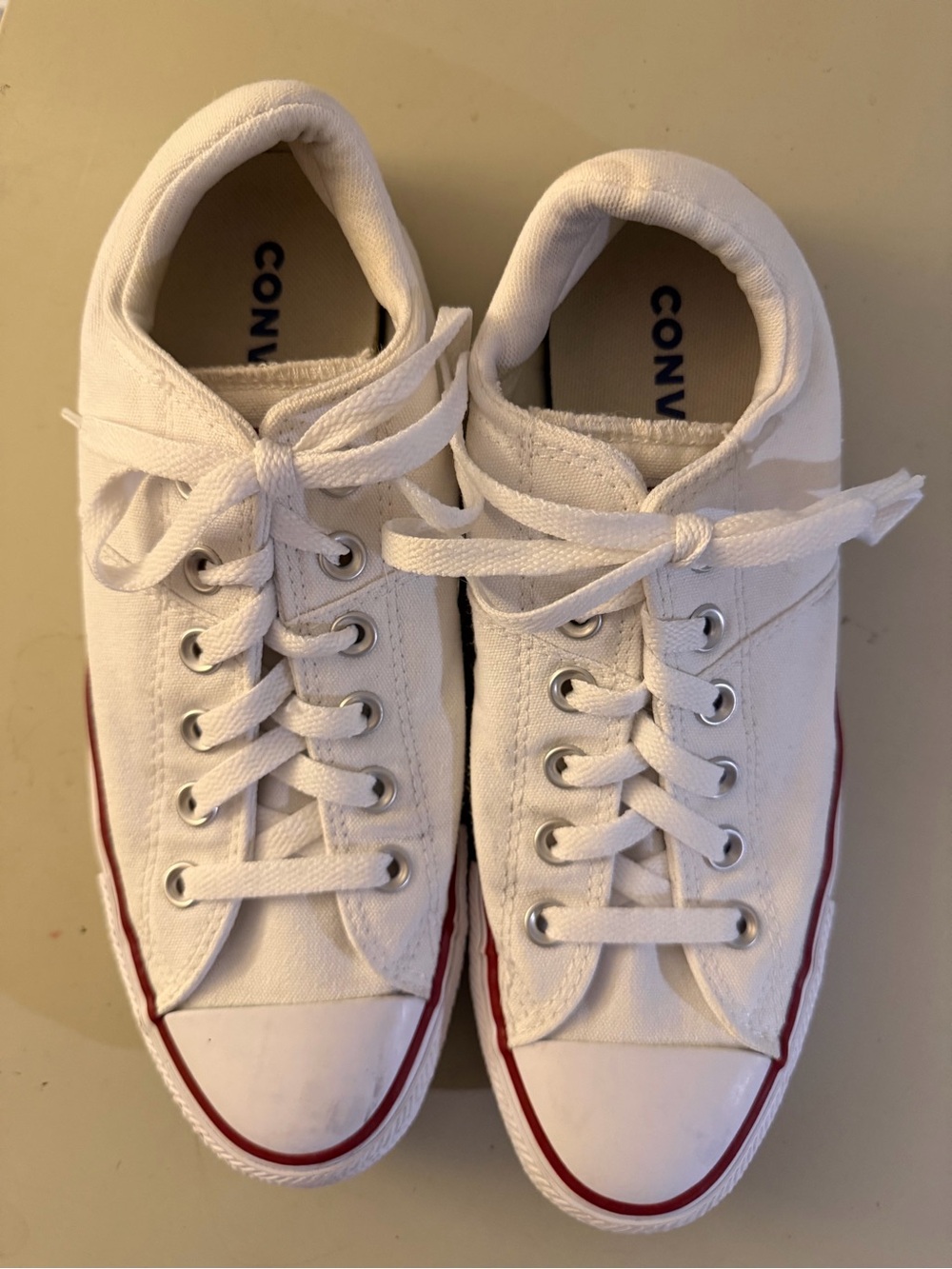 Converse White Canvas Sneakers with Red Stripe - Picture 2 of 6